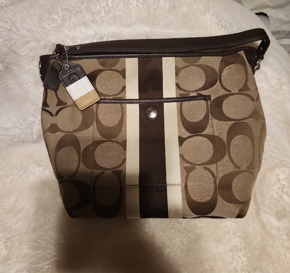 Coach Tan and Brown Signature Shoulder Bag